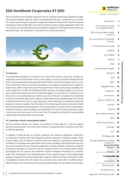 Front page of report 'ESG Handbook Corporates AT (EN)'