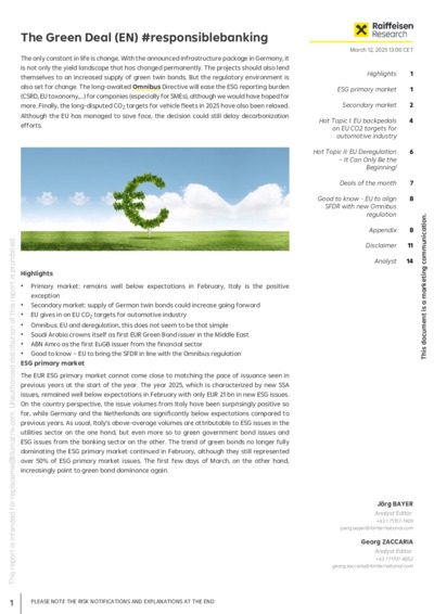 Front page of report 'The Green Deal (EN) #responsiblebanking'