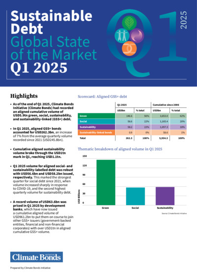 Front page of report 'Sustainable Debt Global State of the Market Q1 2025'
