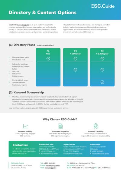 Cover page for ESG.Guide Directory & Content Options
