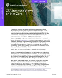 Front page of report 'CFA Institute Views on Net Zero'