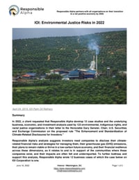 Front page of report 'IOI Corporation: Environmental Justice Risks in 2022'
