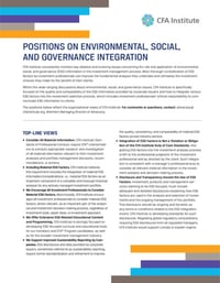 Front page of report 'Positions on Environmental, Social, and Governance Integration'
