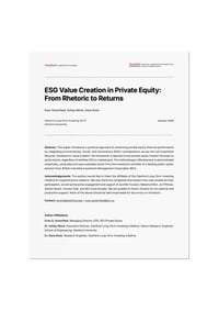 Front page of report 'ESG Value Creation in Private Equity: From Rhetoric to Returns'