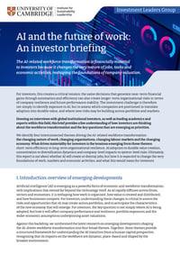 Front page of report 'AI and the future of work: an investor briefing'