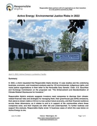 Front page of report 'Active Energy: Environmental Justice Risks in 2022'