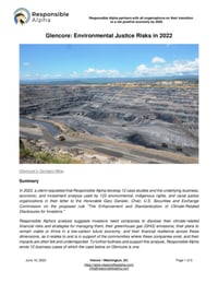 Front page of report 'Glencore: Environmental Justice Risks in 2022'