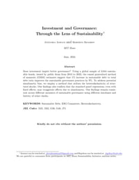 Front page of report 'Investment and Governance: Through the Lens of Sustainability'