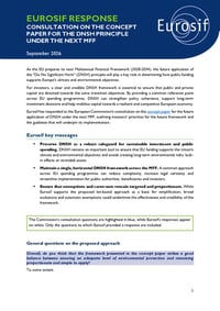 Front page of report 'Eurosif response: The DNSH principle in the next EU budget'