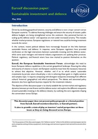 Front page of report 'Sustainable finance and defence: Eurosif maps complex debate'