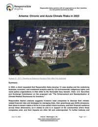 Front page of report 'Arkema: Environmental Justice Risks in 2022'