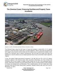Front page of report 'The Chemical Coast: Financing Facilities and Property Taxes Avoidance'