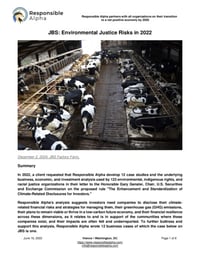 Front page of report 'JBS: Environmental Justice Risks in 2022'