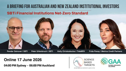 Cover for Briefing for Australian and New Zealand investors – SBTi Investor Net Zero Standard