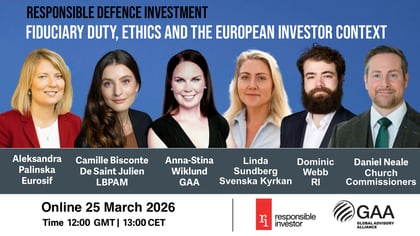 Cover for Join a focused session on Responsible Investment and Defence from a European perspective. Online - 25 March 2026.