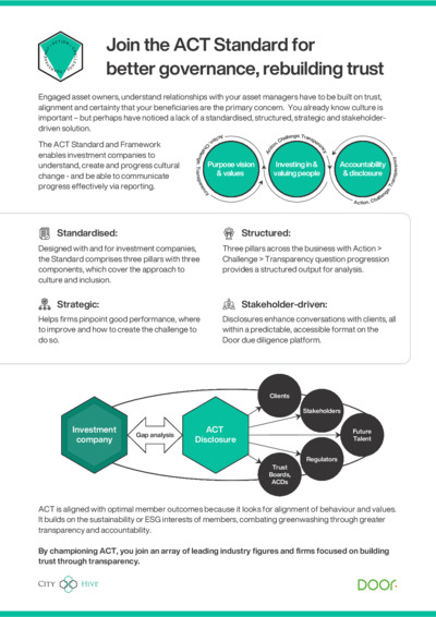 Front page of report 'ACT: The Corporate Culture Standard for the Investment Management Industry '